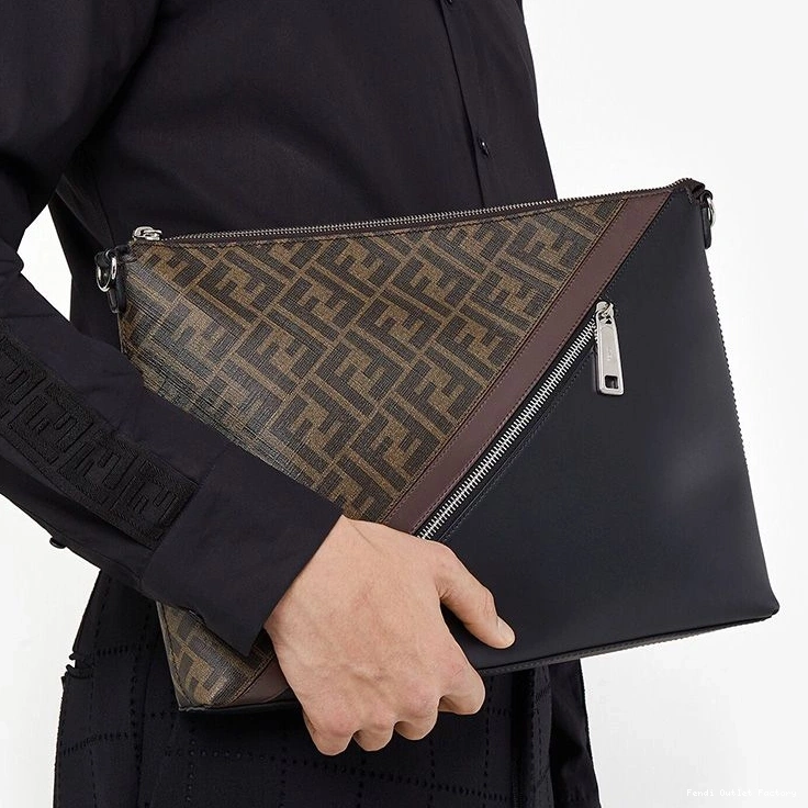 Vintage HOT In Bag Fendi Messenger FF Fabric Brown Motif Slim 0825